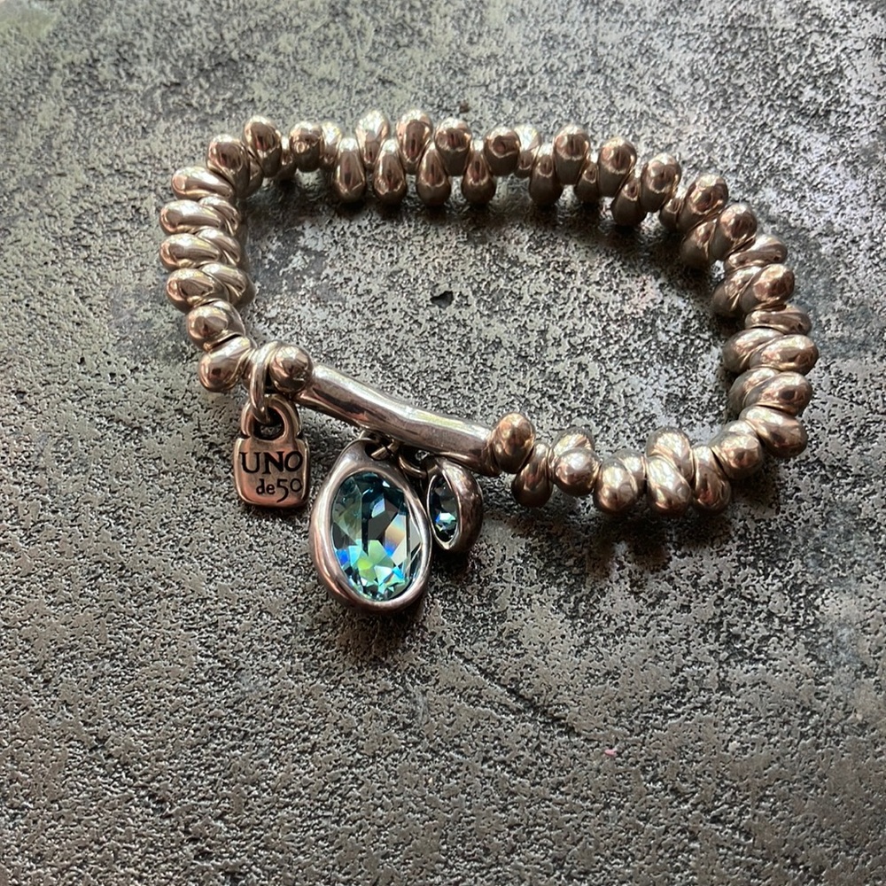 UNO de 50 Silver Bracelet with Teal Crystal